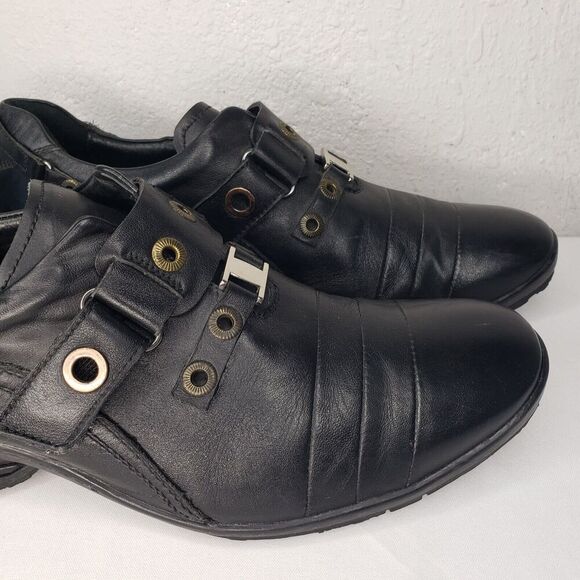 Gravity Defyer Mens Size 10 Slip On Grommet Black Leather Strap Driving Loafers main image 4
